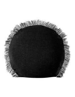 Coupon 🤩 Aura Home Vintage Linen Fringe 45cm Round Cushion in Black ⭐
