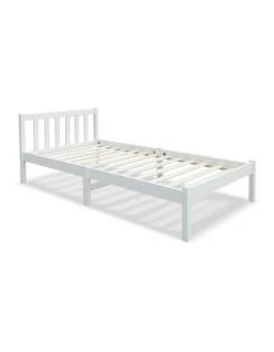 Promo 🔥 Artiss Single Size Wooden Bed Frame - White 👏