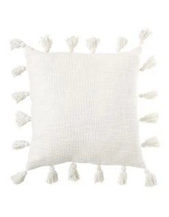 Hot Sale 🥰 Vue Gibraltar Cotton Slub Cotton With Tassels Cushion Off White ❤️