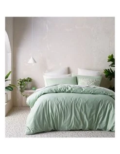 New ❤️ Vue Organic Stonewashed 250TC Cotton Quilt Cover Set Mint 🔥