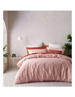 Deals ✔️ Vue Organic Stonewashed 250TC Cotton Quilt Cover Set Pink 🔥