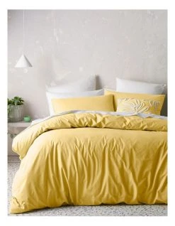 Best Sale ⌛ Vue 250TC Organic Stonewashed Cotton Quilt Cover Set Mimosa ❤️