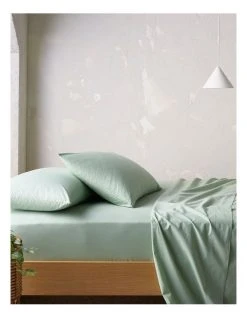 Promo 😍 Vue Organic Stonewashed Cotton 250TC Sheet Set Sage 😉