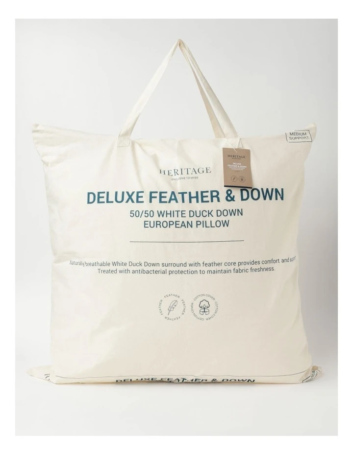 Brand new 🛒 Heritage Deluxe 50/50 White Duck Down & Feather European Pillow ⌛ 1 Brand new 🛒 Heritage Deluxe 50/50 White Duck Down & Feather European Pillow ⌛