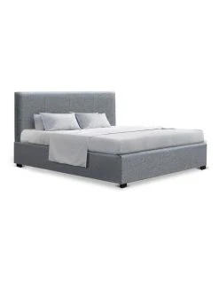 Best Sale 👍 Artiss Queen Size Bed Frame Gas Lift Linen Fabric Wooden Storage Steel Grey ⌛