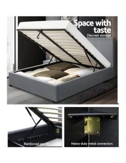 Best Sale 👍 Artiss Queen Size Bed Frame Gas Lift Linen Fabric Wooden Storage Steel Grey ⌛ -Cozy Bed Store 795724030 4 720x928