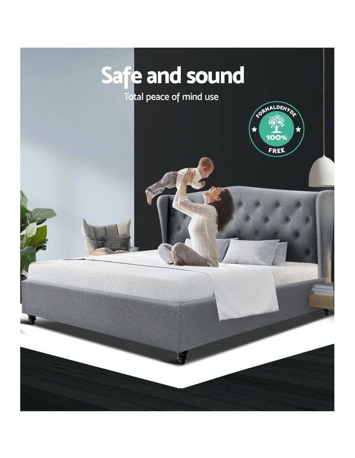 Best Sale ✔️ Artiss Double Size Wooden Upholstered Bed Frame Headborad - Grey 🤩 6 Best Sale ✔️ Artiss Double Size Wooden Upholstered Bed Frame Headborad - Grey 🤩 - Image 6