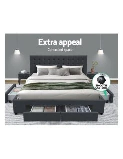 Best deal 🥰 Artiss Double Size Fabric Bed Frame Headboard with Drawers - Charcoal 🛒 -Cozy Bed Store 795730690 4 720x928