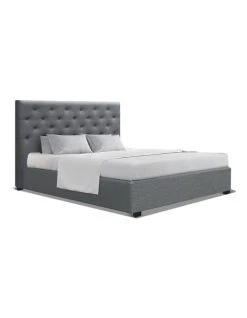 Discount 😍 Artiss Double Full Size Gas Lift Bed Frame Base With Storage Mattress Grey Fabric VILA ✔️