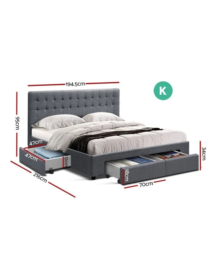 Cheap โจ Artiss King Bed Frame with 4 Storage Drawers AVIO Fabric Headboard Wooden ๐ 2 Cheap โจ Artiss King Bed Frame with 4 Storage Drawers AVIO Fabric Headboard Wooden ๐ - Image 2
