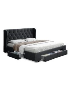 Discount ✔️ Artiss Queen Size Bed Frame Base Mattress With Storage Drawer Charcoal Fabric MILA ✨