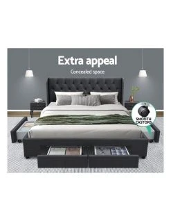 Flash Sale 👏 Artiss King Size Bed Frame Base With Storage Drawer Charcoal Fabric MILA 🛒 -Cozy Bed Store 795733120 3 720x928