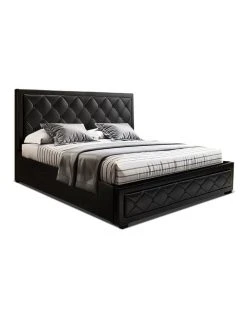 Flash Sale β¨ Artiss TIYO King Size Gas Lift Bed Frame Base With Storage Mattress Black Leather π