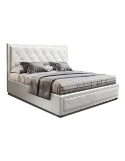 Brand new 👏 Artiss TIYO Queen Size Gas Lift Bed Frame Base With Storage Mattress White Leather 😀