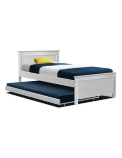 Promo 👏 Artiss KING SINGLE Size Pull Out Trundle Bed Frame Timber Pine Wood White Mattress Base Platform Bedroom Drawers 🎁