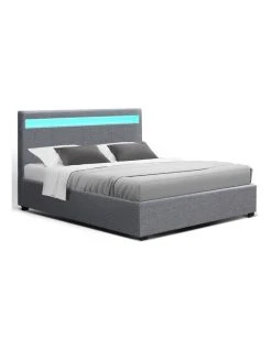Brand new 🎉 Artiss LED Bed Frame Queen Size Gas Lift Base With Storage Grey Fabric COLE 🎁