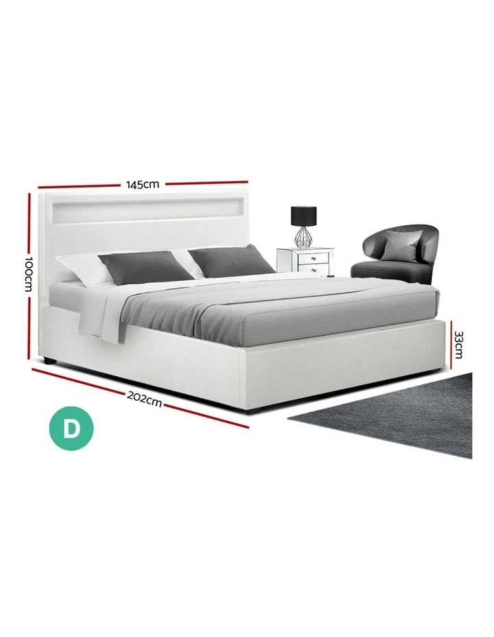 Coupon 😉 Artiss LED Bed Frame Double Full Size Gas Lift Base With Storage White Leather 🛒 2 Coupon 😉 Artiss LED Bed Frame Double Full Size Gas Lift Base With Storage White Leather 🛒 - Image 2