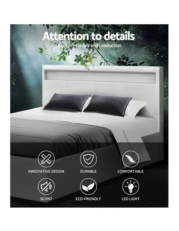 Coupon 😉 Artiss LED Bed Frame Double Full Size Gas Lift Base With Storage White Leather 🛒 3 Coupon 😉 Artiss LED Bed Frame Double Full Size Gas Lift Base With Storage White Leather 🛒 - Image 3