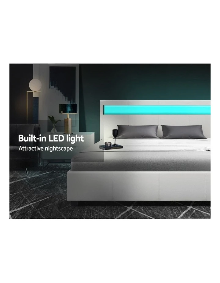 Coupon 😉 Artiss LED Bed Frame Double Full Size Gas Lift Base With Storage White Leather 🛒 4 Coupon 😉 Artiss LED Bed Frame Double Full Size Gas Lift Base With Storage White Leather 🛒 - Image 4