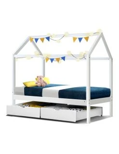 Deals ✨ Artiss Wooden Bed Frame Single Size Mattress Base Pine Timber Platform White BALI 🛒