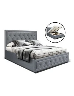 Best Sale 😀 Artiss Bed Frame Double Full Size Gas Lift Base With Storage Grey Fabric TIYO ⭐