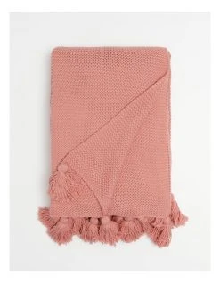 Budget ⭐ Vue Melaky Knitted Tassel Throw Pink Clay 🔔