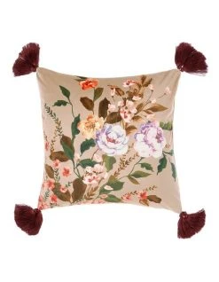 Outlet ⌛ Linen House Cecilia Square Cushion with Tassels Khaki 🤩