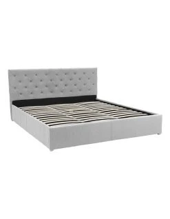 Best reviews of ⭐ Laura Hill King Linen Fabric Gas Lift Storage Bed Frame With Headboard Grey ⭐