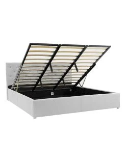 Best reviews of ⭐ Laura Hill King Linen Fabric Gas Lift Storage Bed Frame With Headboard Grey ⭐ -Cozy Bed Store 816580090 4 720x928