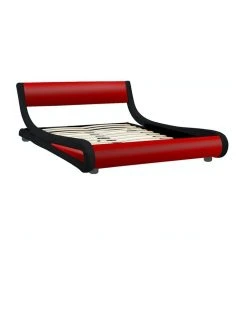 Deals 🔔 Laura Hill King Size Pu Leather Bed Frame Wood Base Metal Beam Italian Design - Red ⌛