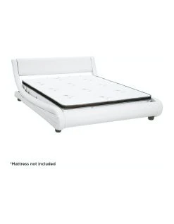 Coupon ⌛ Laura Hill King Size Pu Leather Bed Frame Wood Base Metal Beam Italian Design - White 😀 -Cozy Bed Store 816580720 6 720x928