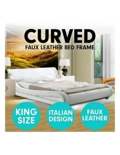 Coupon ⌛ Laura Hill King Size Pu Leather Bed Frame Wood Base Metal Beam Italian Design - White 😀 -Cozy Bed Store 816580720 7 720x928