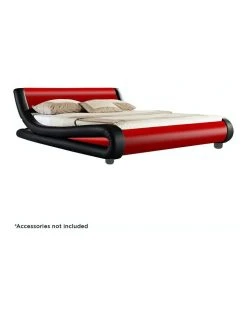 Flash Sale 😉 Laura Hill Queen Size Pu Leather Bed Frame Wood Base Metal Beam Italian Design - Red 👍 -Cozy Bed Store 816580900 2 720x928