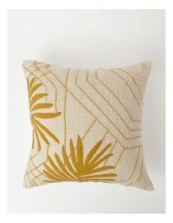 Outlet 🧨 Vue Maricopa Palm Leaf Embroidered Cushion in Ochre ✨
