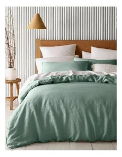 Brand new ⌛ Australian House & Garden Sandy Cape Washed Belgian Linen Quilt Cover Set Eucalyptus 👍