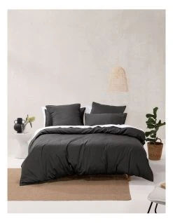 Best Sale 🎉 Linen House Nara 400TC Bamboo Cotton Quilt Cover Set Charcoal 🌟