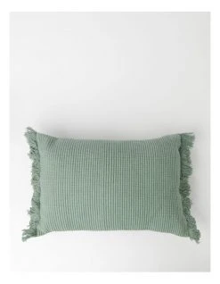 Promo 👍 Australian House & Garden Coachwood Ribbed Cotton Woven Cushion w/ Fringe in Eucalyptus 😀