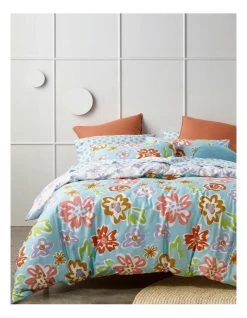 Best Pirce 🛒 Beau & Bonnie Poppy Cotton Quilt Cover Set Ice Blue 🔥