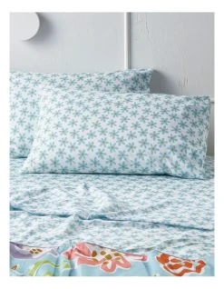 Coupon ⌛ Beau & Bonnie 250TC Daisy Stonewashed Cotton Sheet Set Blue ⌛