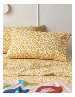 Flash Sale ⌛ Beau & Bonnie 250TC Leopard Stonewashed Cotton Sheet Set Orange ⭐