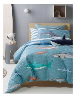 Best Pirce ✔️ Milkshake Sharks The Sea Quilted Quilt Cover Set Blue 🥰