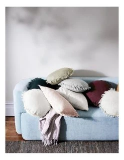 Cheapest ⭐ Aura Home Vintage Linen Fringe 45cm Round Cushion in Sand ⌛ -Cozy Bed Store 840238210 3 720x928