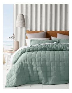 Cheapest 👏 Australian House & Garden Sandy Cape Washed Belgian Linen Quilted Coverlet Eucalyptus 👏