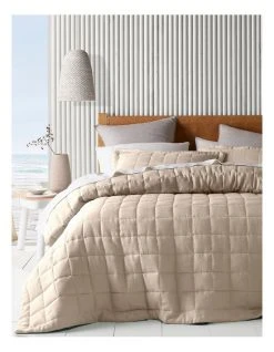 Cheapest ⭐ Australian House & Garden Sandy Cape Washed Belgian Linen Quilted Coverlet Moonbeam ⌛