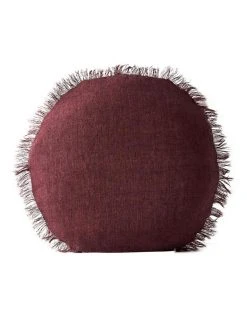New 💯 Aura Home Vintage Linen Fringe 55cm Round Cushion In Syrah ✔️