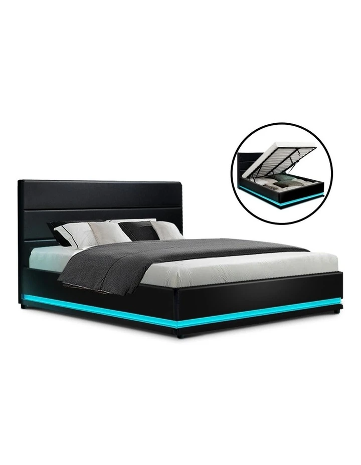 Flash Sale ๐ Artiss Lumi Gas Lift Bed Frame Black Leather RGB LED Queen โจ 2 Flash Sale ๐ Artiss Lumi Gas Lift Bed Frame Black Leather RGB LED Queen โจ - Image 2