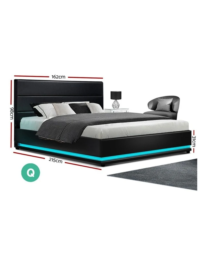 Flash Sale ๐ Artiss Lumi Gas Lift Bed Frame Black Leather RGB LED Queen โจ 4 Flash Sale ๐ Artiss Lumi Gas Lift Bed Frame Black Leather RGB LED Queen โจ - Image 4