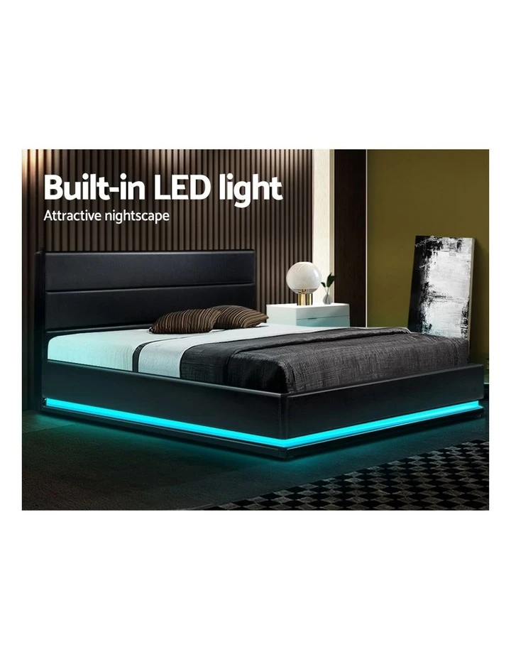 Flash Sale ๐ Artiss Lumi Gas Lift Bed Frame Black Leather RGB LED Queen โจ 5 Flash Sale ๐ Artiss Lumi Gas Lift Bed Frame Black Leather RGB LED Queen โจ - Image 5