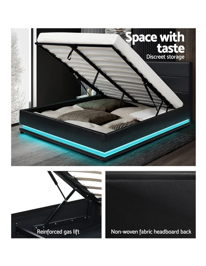 Flash Sale ๐ Artiss Lumi Gas Lift Bed Frame Black Leather RGB LED Queen โจ 7 Flash Sale ๐ Artiss Lumi Gas Lift Bed Frame Black Leather RGB LED Queen โจ - Image 7