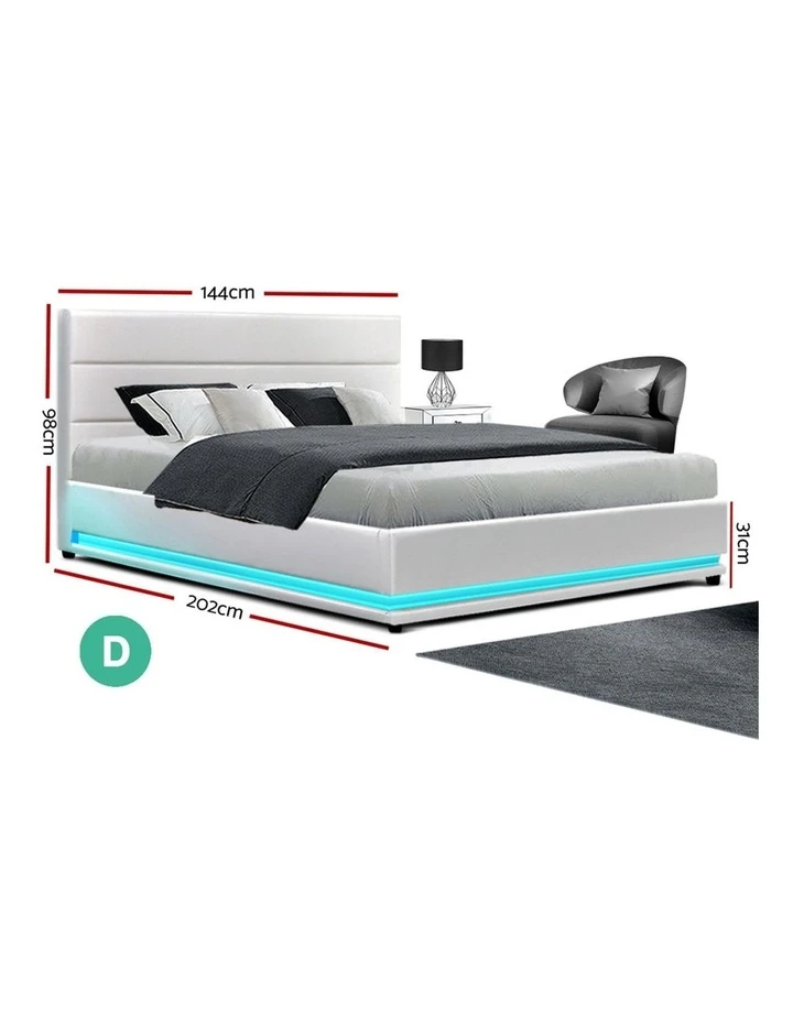Cheap ❤️ Artiss Lumi Gas Lift Bed Frame Double White Leather 😀 2 Cheap ❤️ Artiss Lumi Gas Lift Bed Frame Double White Leather 😀 - Image 2
